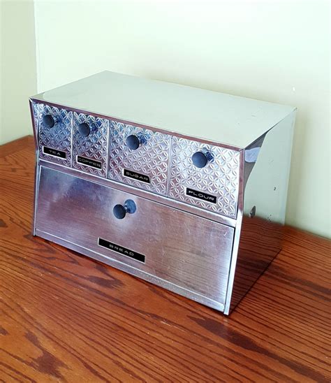 vintage metal hanging bread box|vintage stainless steel bread box.